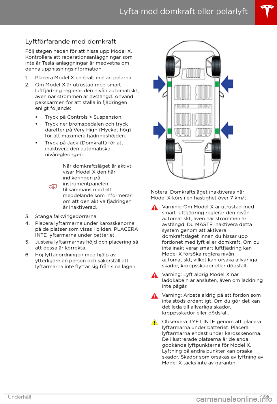 TESLA MODEL X 2017 Ägarmanual (in Swedish) Lyftf TESLA MODEL X 2017 Ägarmanual (in Swedish) Lyftf