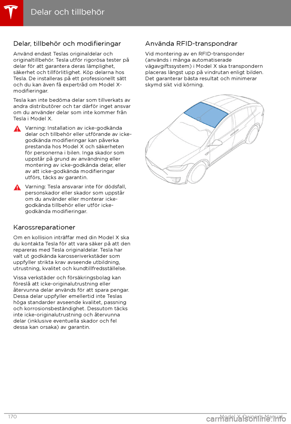 TESLA MODEL X 2017 Ägarmanual (in Swedish) Delar, tillbeh TESLA MODEL X 2017 Ägarmanual (in Swedish) Delar, tillbeh