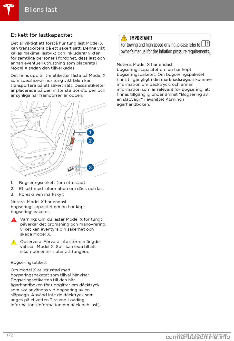 TESLA MODEL X 2017 Ägarmanual (in Swedish) Etikett f TESLA MODEL X 2017 Ägarmanual (in Swedish) Etikett f