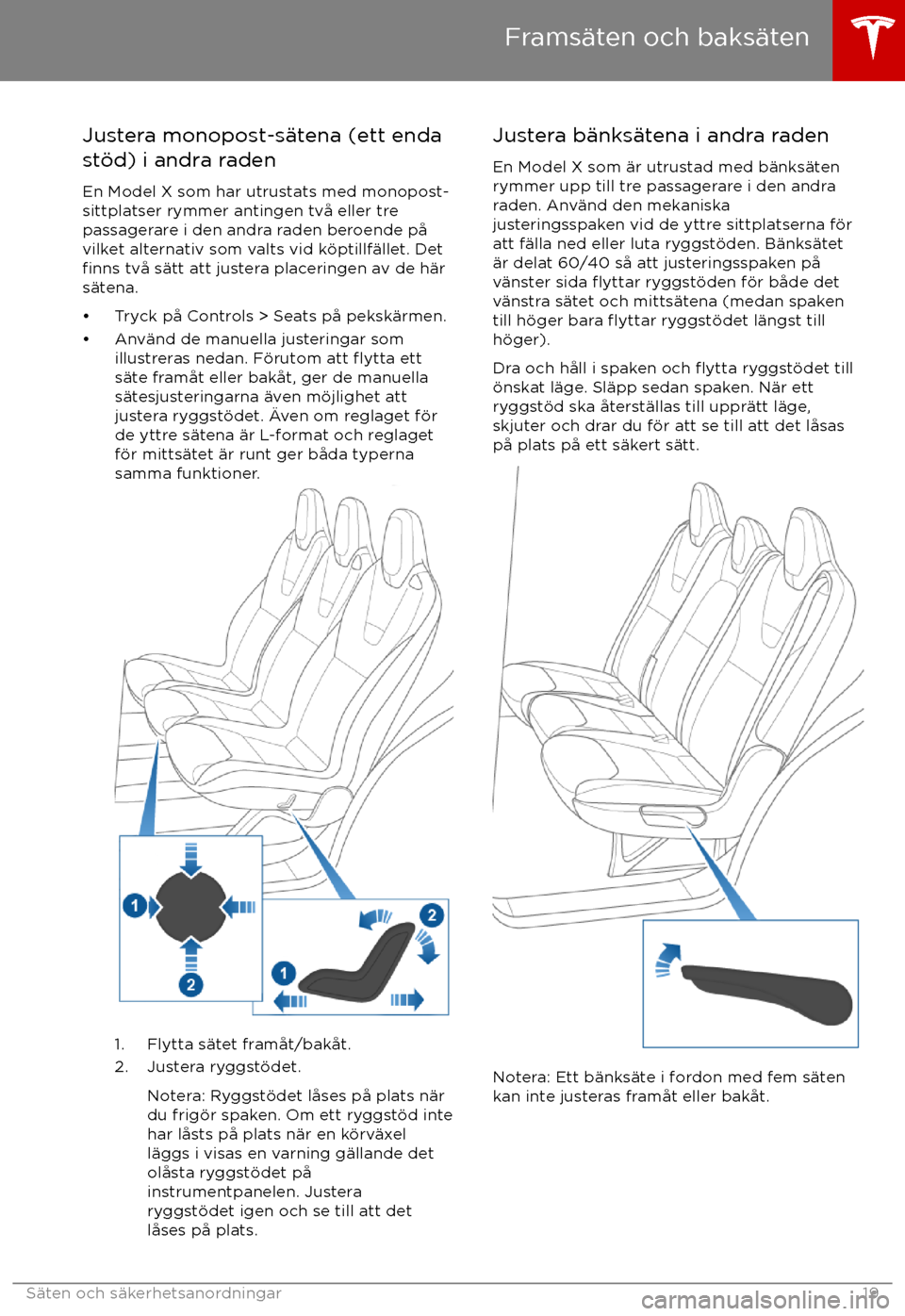 TESLA MODEL X 2017  Ägarmanual (in Swedish) Justera monopost-s