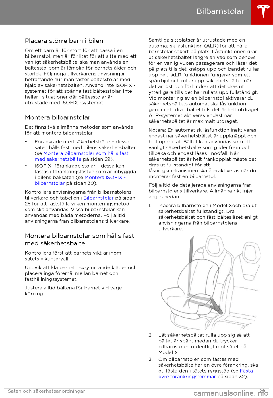 TESLA MODEL X 2017  Ägarmanual (in Swedish) Placera st