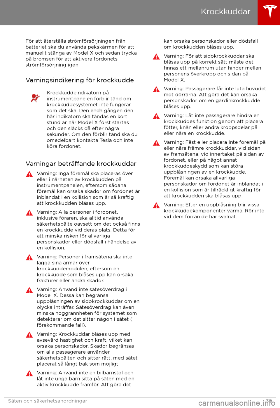 TESLA MODEL X 2017  Ägarmanual (in Swedish) F