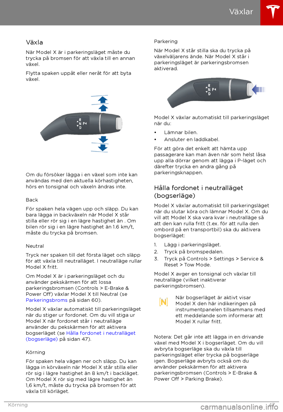 TESLA MODEL X 2017 Ägarmanual (in Swedish) V TESLA MODEL X 2017 Ägarmanual (in Swedish) V