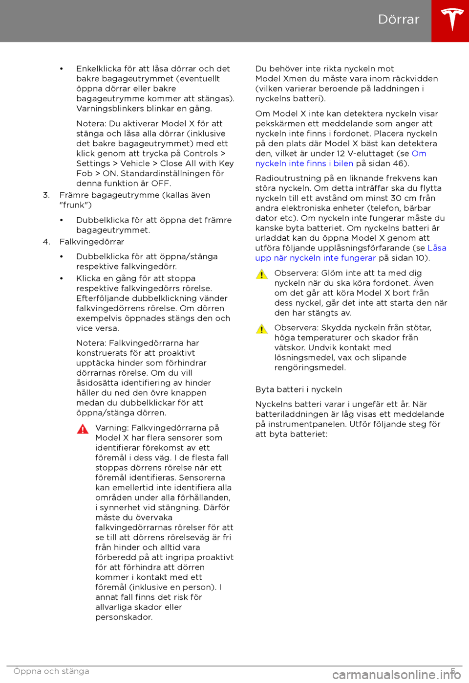 TESLA MODEL X 2017  Ägarmanual (in Swedish) 