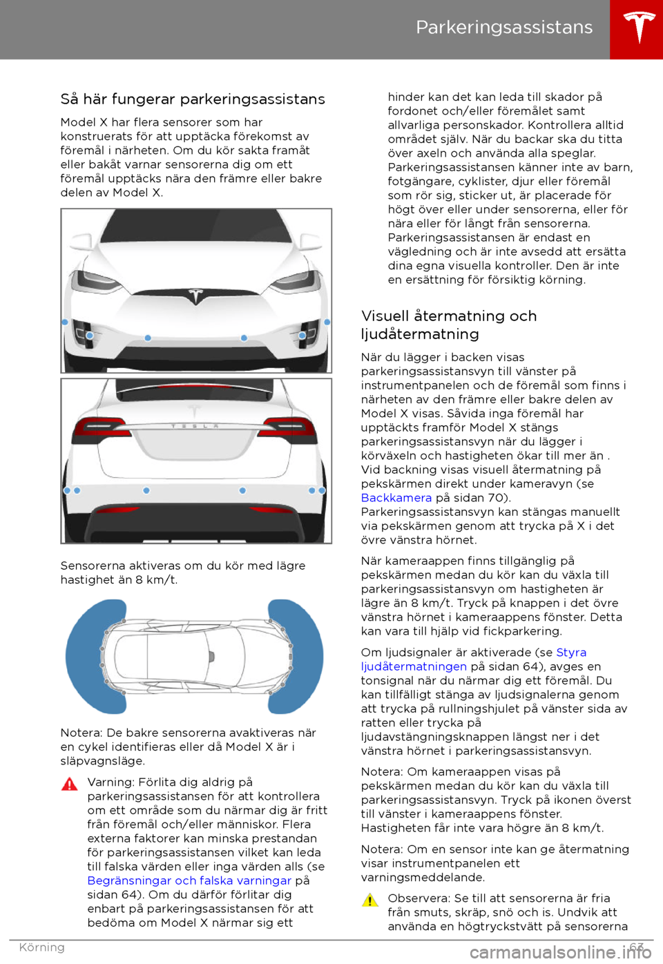 TESLA MODEL X 2017 Ägarmanual (in Swedish) S TESLA MODEL X 2017 Ägarmanual (in Swedish) S