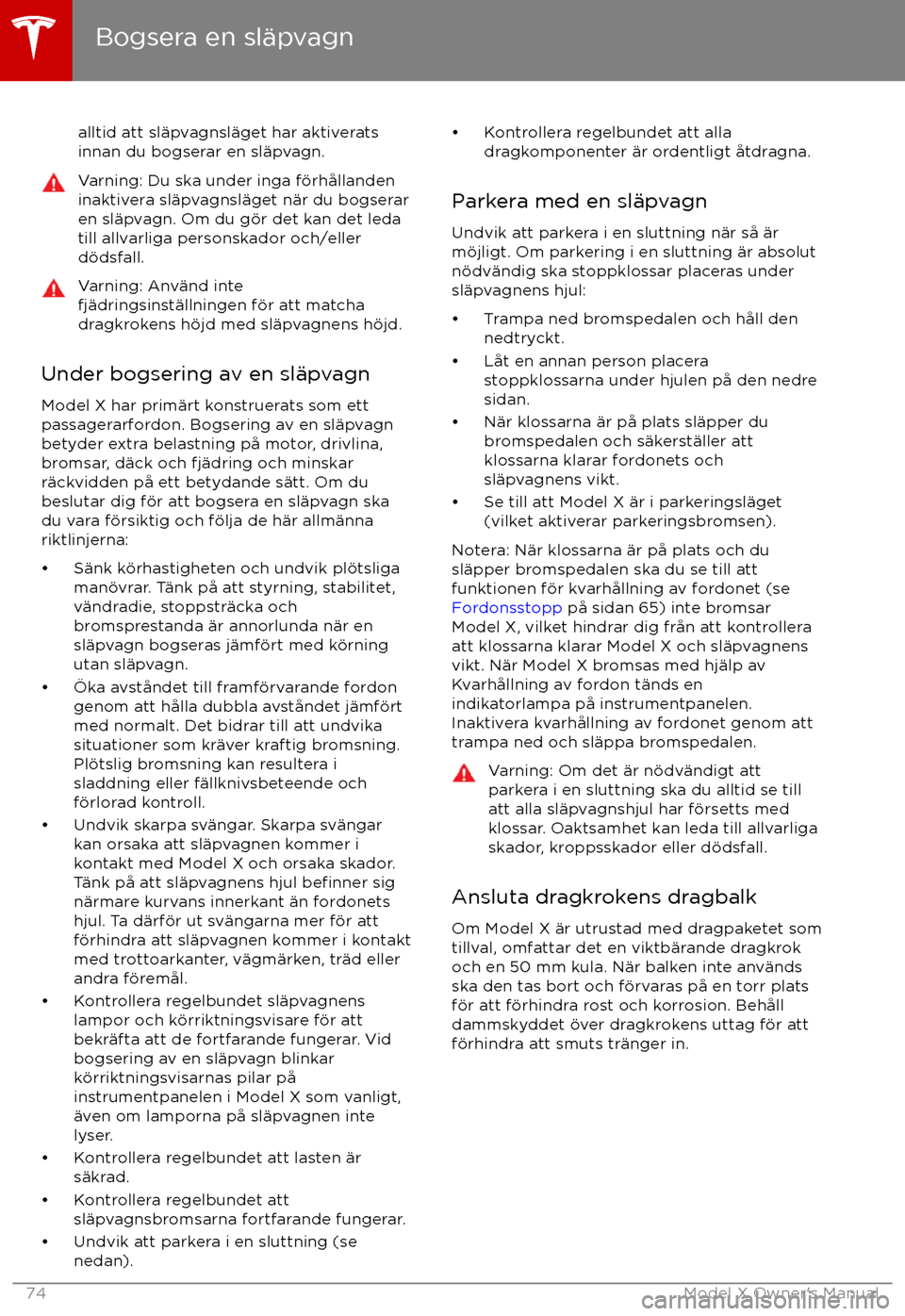 TESLA MODEL X 2017  Ägarmanual (in Swedish) alltid att sl