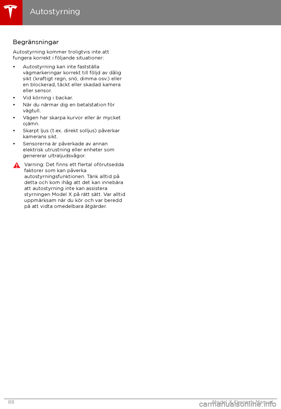 TESLA MODEL X 2017 Ägarmanual (in Swedish) Begr TESLA MODEL X 2017 Ägarmanual (in Swedish) Begr