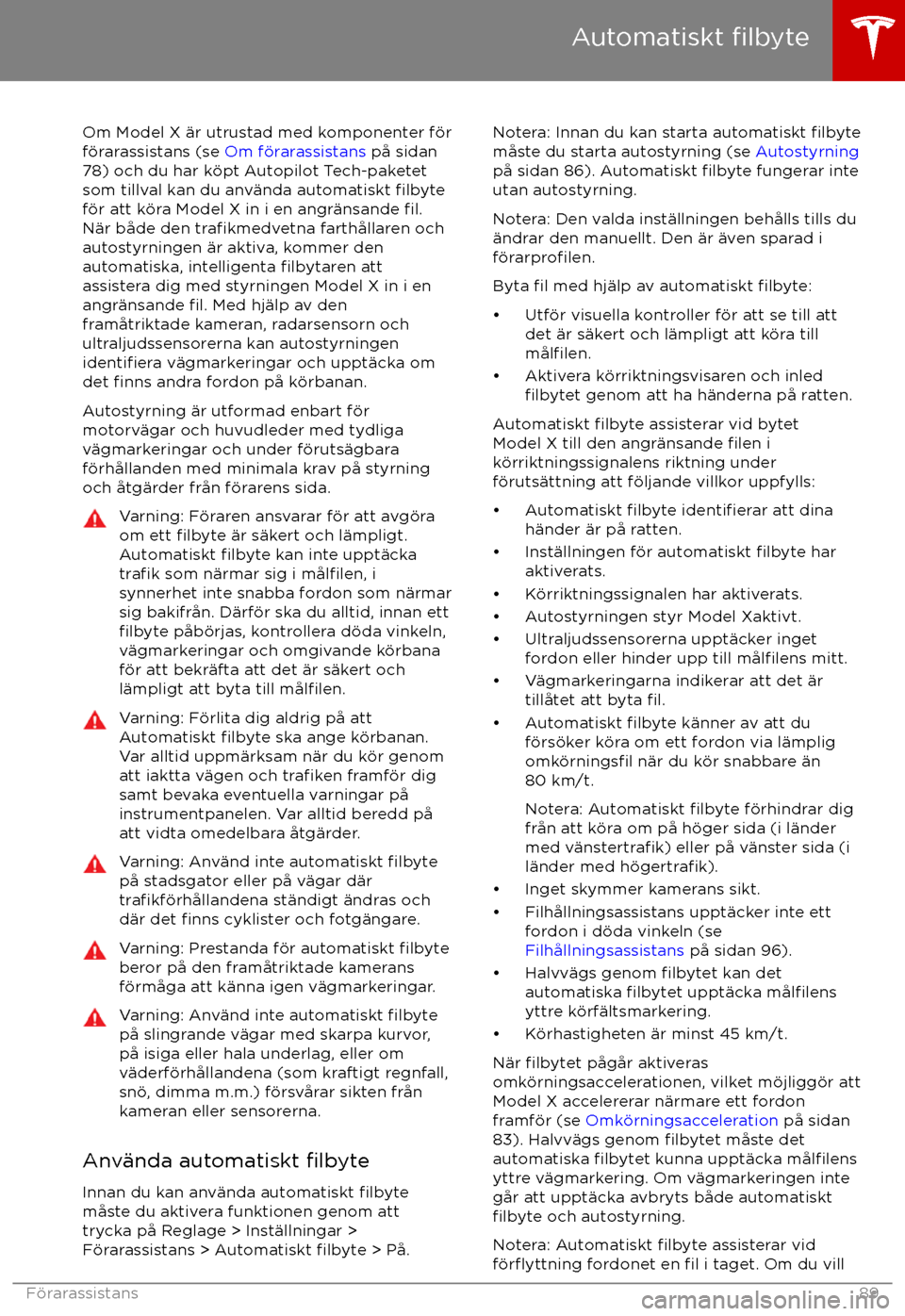 TESLA MODEL X 2017 Ägarmanual (in Swedish) Om Model X TESLA MODEL X 2017 Ägarmanual (in Swedish) Om Model X