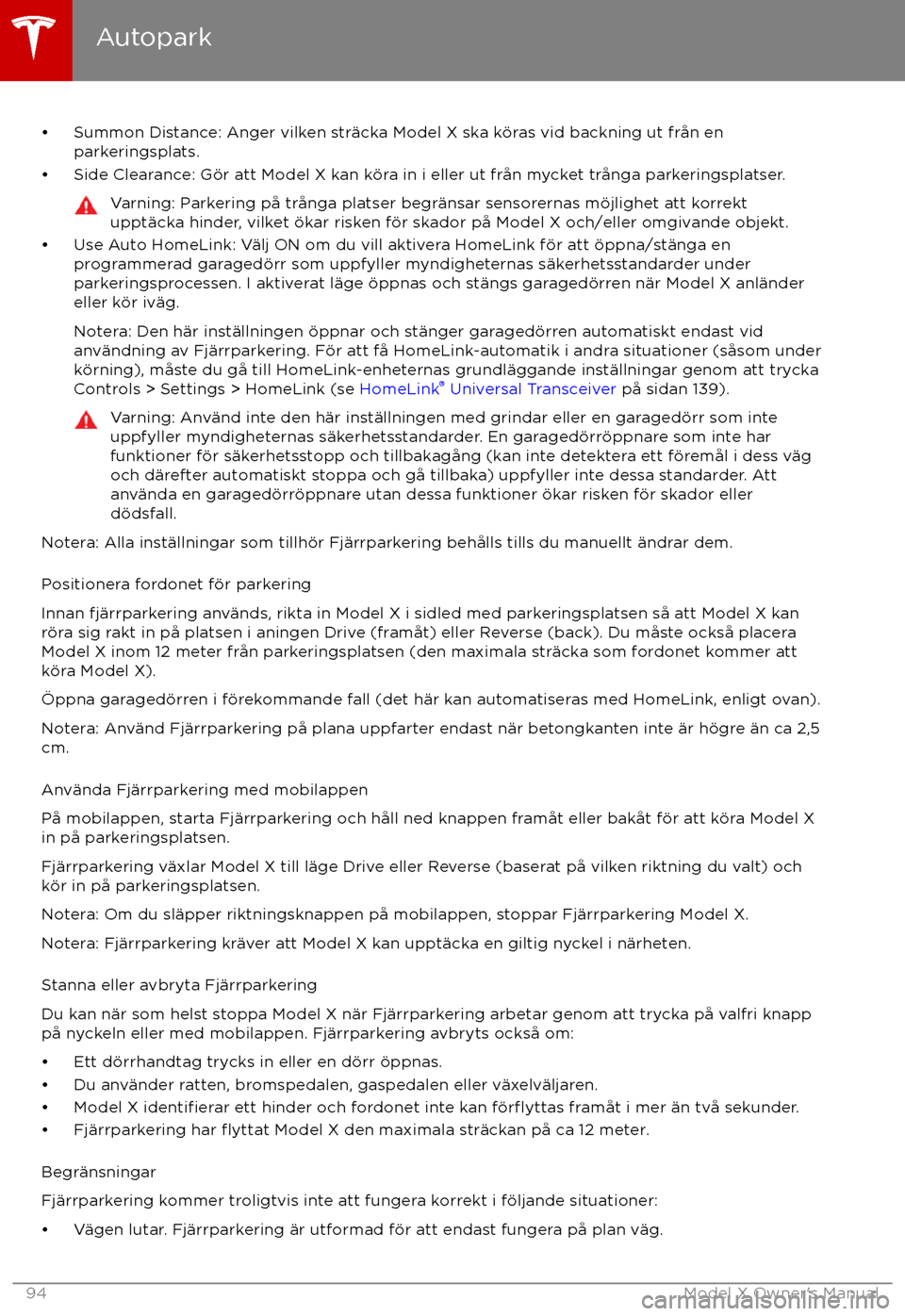TESLA MODEL X 2017 Ägarmanual (in Swedish) TESLA MODEL X 2017 Ägarmanual (in Swedish)