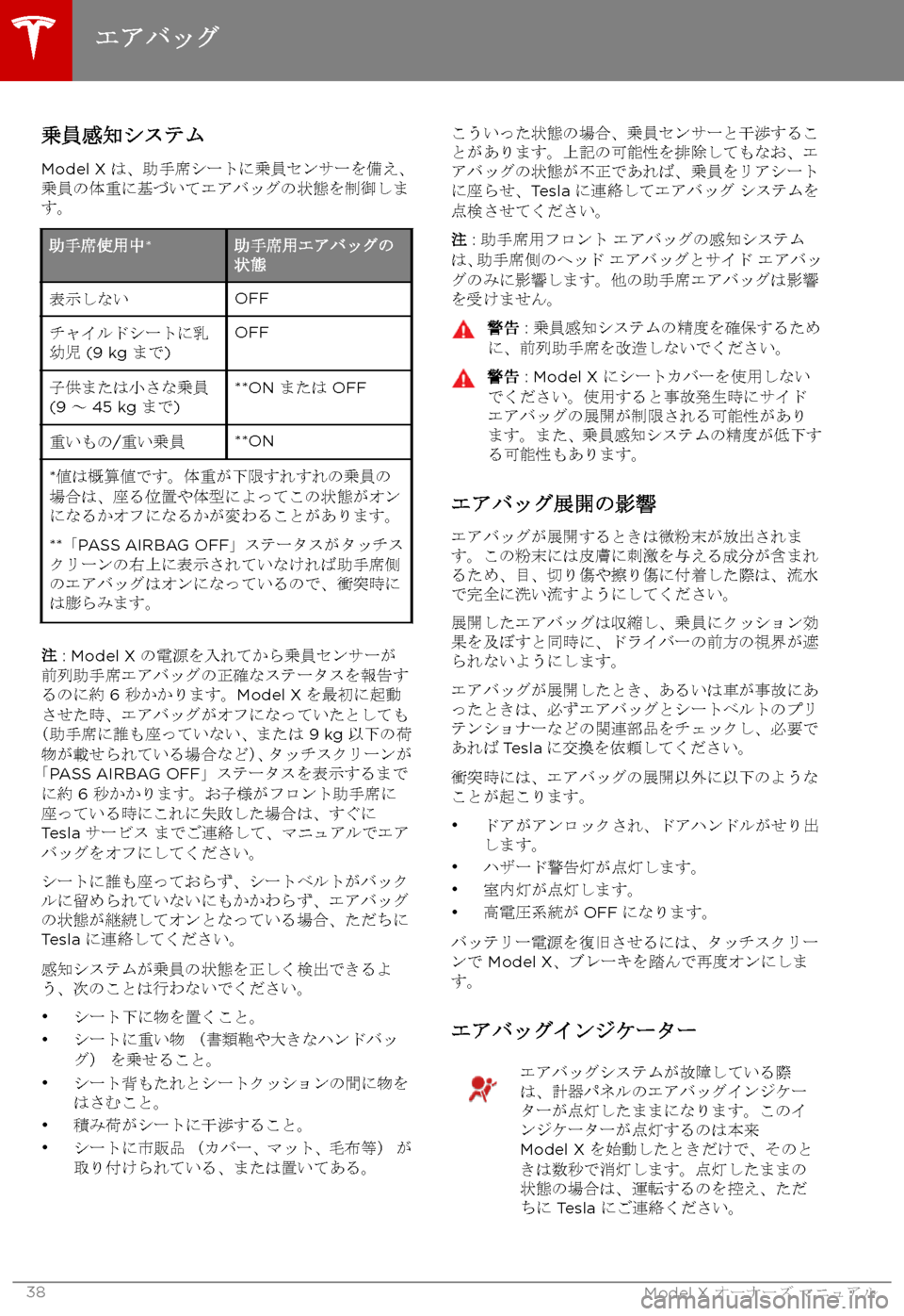 TESLA MODEL X 2017  取扱説明書 (in Japanese) 