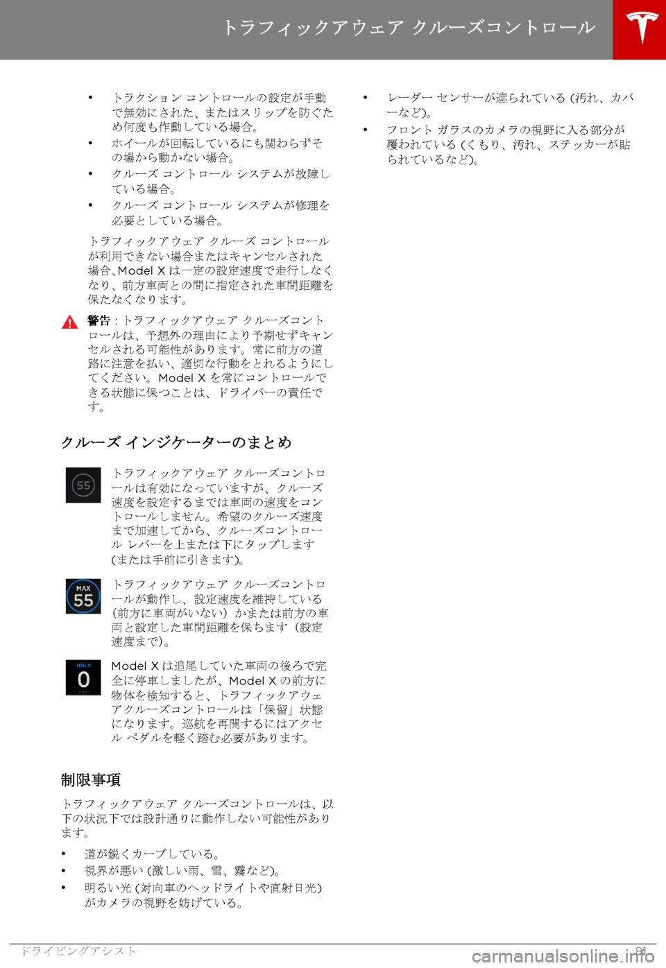 TESLA MODEL X 2017  取扱説明書 (in Japanese) 