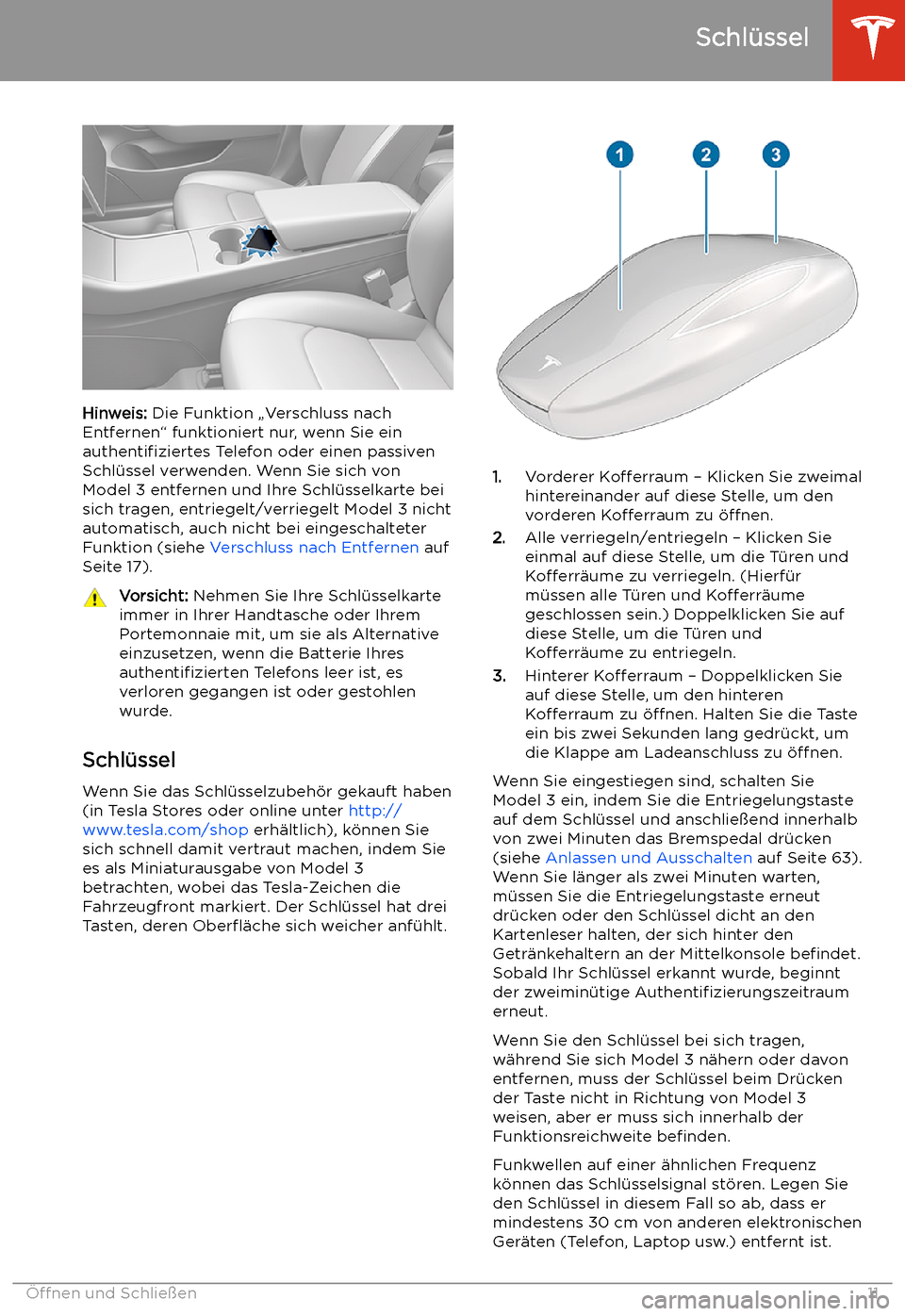 TESLA MODEL 3 2020  Betriebsanleitung Hinweis: Die Funktion 