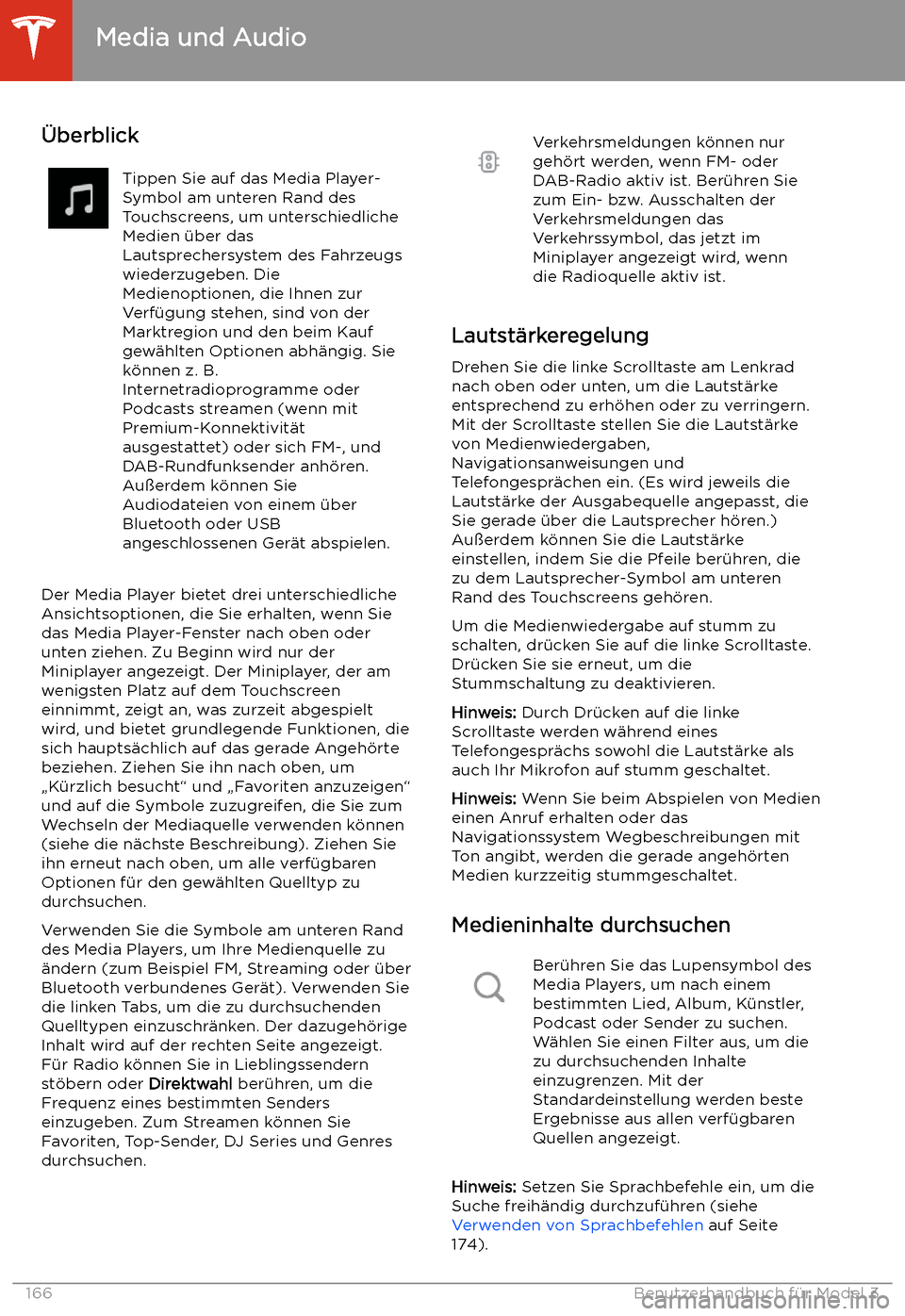 TESLA MODEL 3 2020 Betriebsanleitung Media und Audio
TESLA MODEL 3 2020 Betriebsanleitung Media und Audio