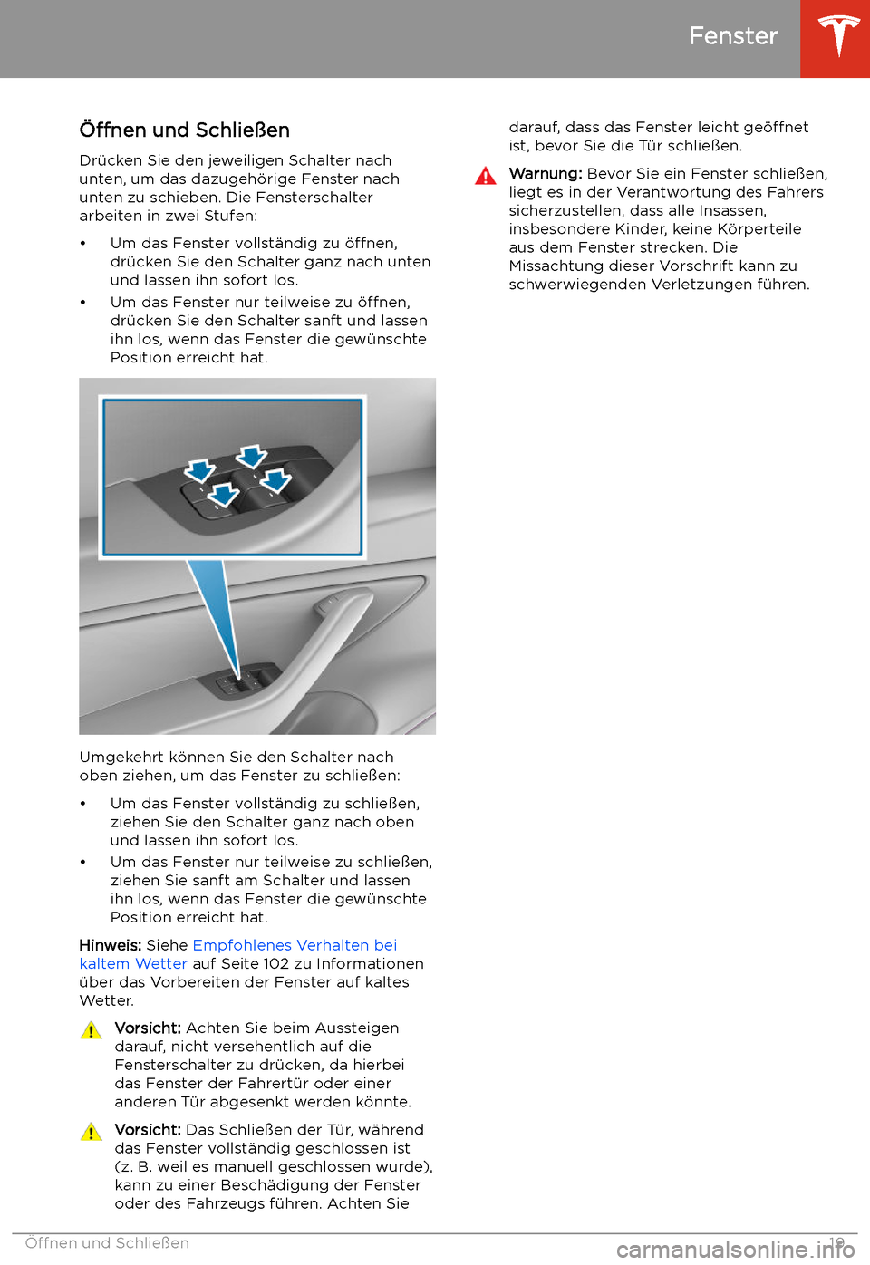 TESLA MODEL 3 2020  Betriebsanleitung Fenster
