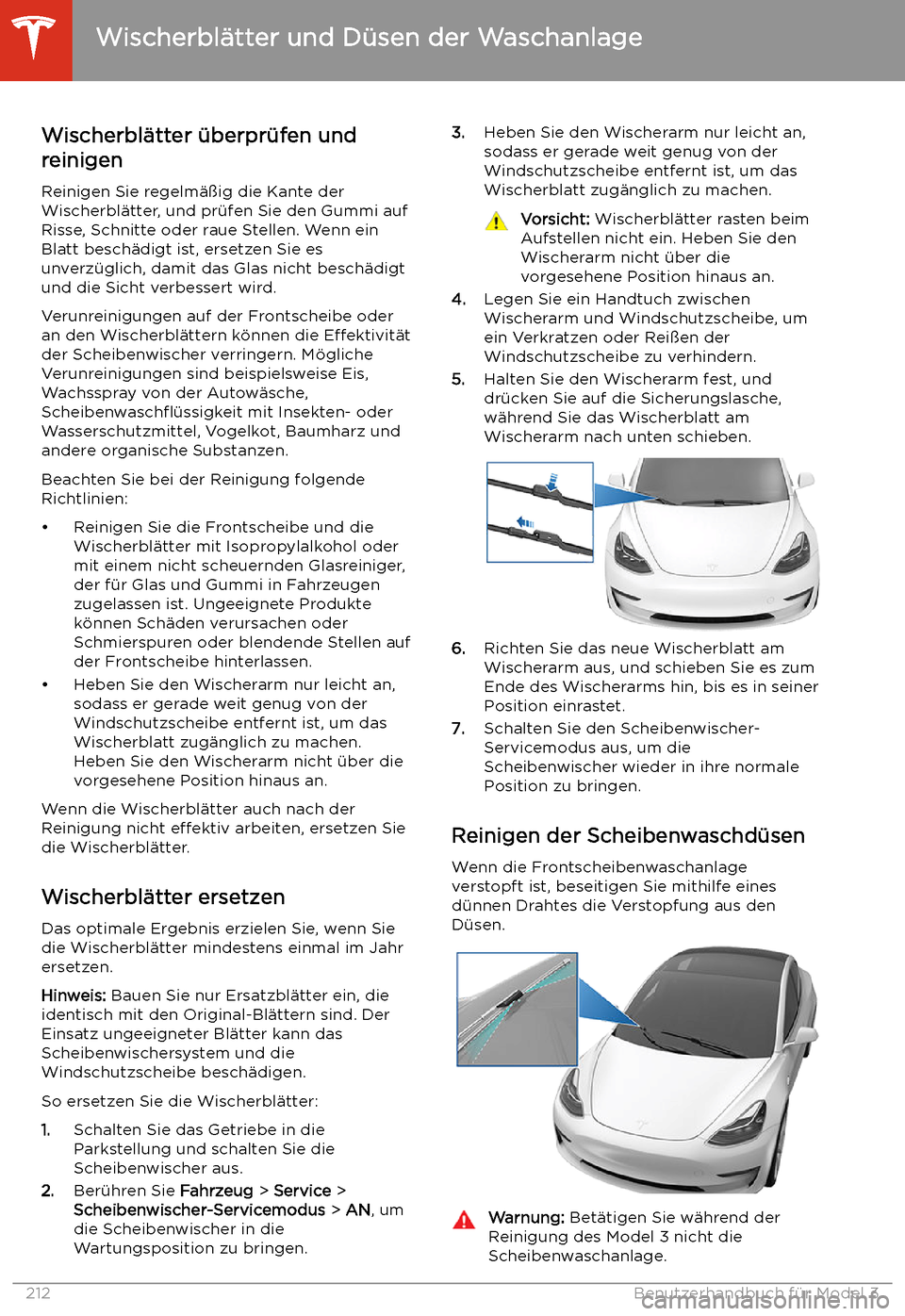 TESLA MODEL 3 2020 Betriebsanleitung Wischerbl TESLA MODEL 3 2020 Betriebsanleitung Wischerbl