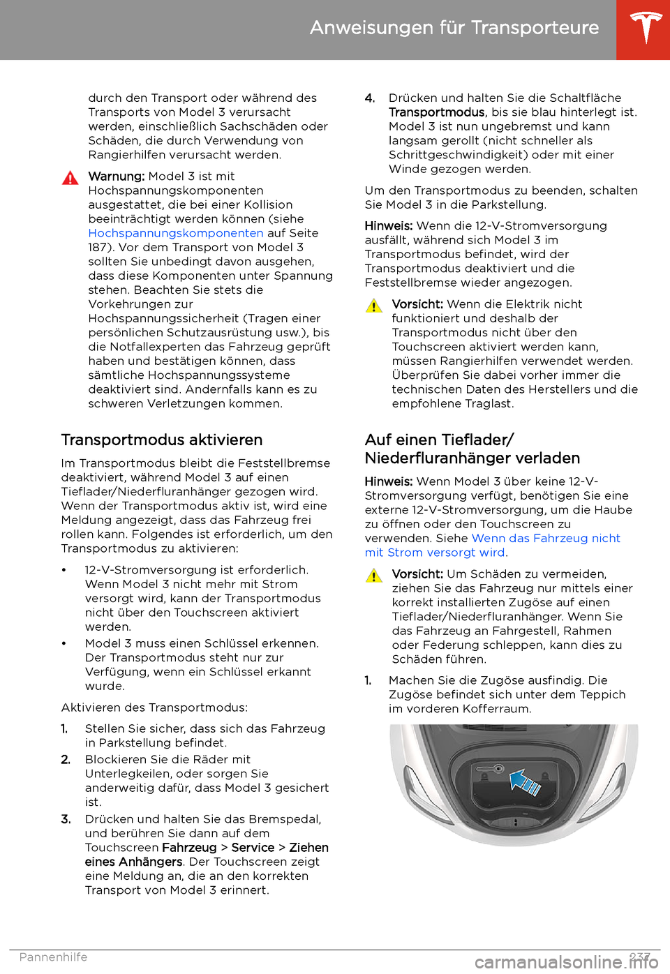 TESLA MODEL 3 2020 Betriebsanleitung durch den Transport oder w TESLA MODEL 3 2020 Betriebsanleitung durch den Transport oder w