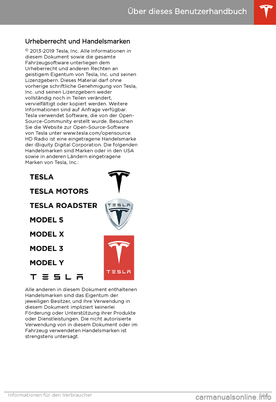 TESLA MODEL 3 2020  Betriebsanleitung Urheberrecht und Handelsmarken