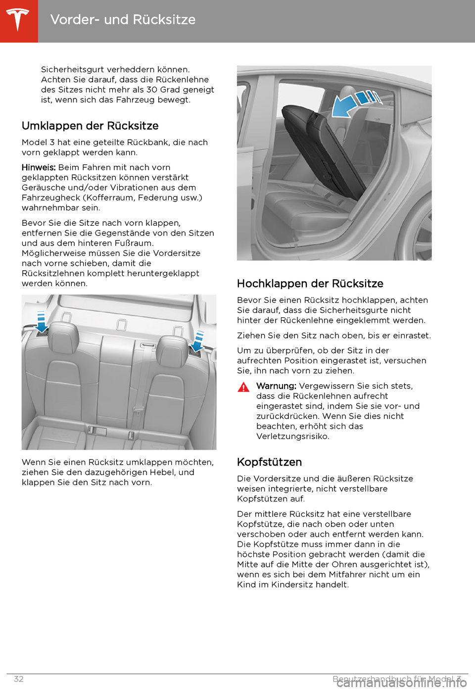 TESLA MODEL 3 2020  Betriebsanleitung Sicherheitsgurt verheddern k