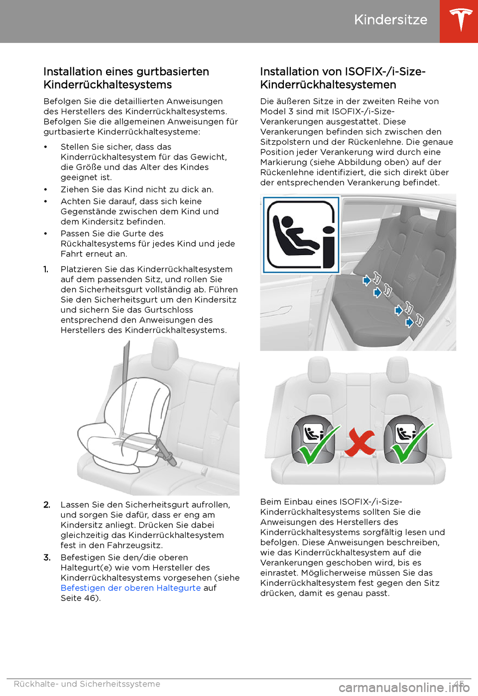 TESLA MODEL 3 2020  Betriebsanleitung Installation eines gurtbasierten
Kinderr
