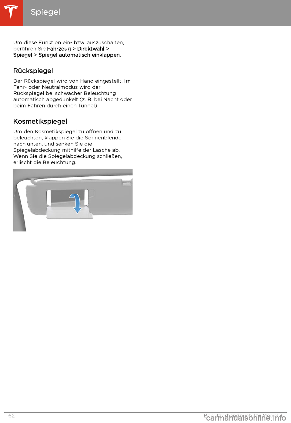 TESLA MODEL 3 2020  Betriebsanleitung Um diese Funktion ein- bzw. auszuschalten,ber