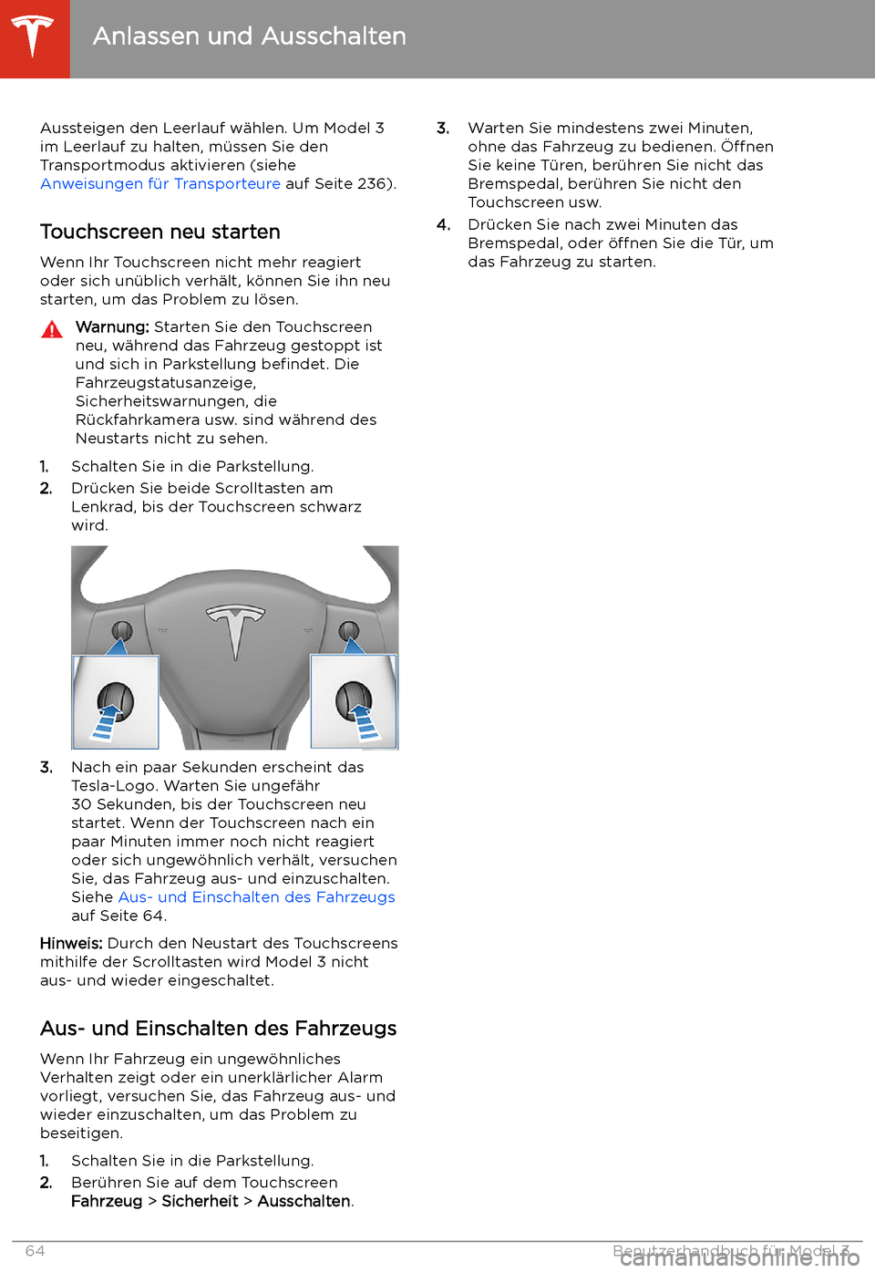 TESLA MODEL 3 2020  Betriebsanleitung Aussteigen den Leerlauf w