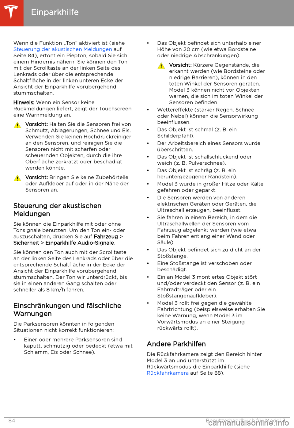 TESLA MODEL 3 2020 Betriebsanleitung Wenn die Funktion TESLA MODEL 3 2020 Betriebsanleitung Wenn die Funktion
