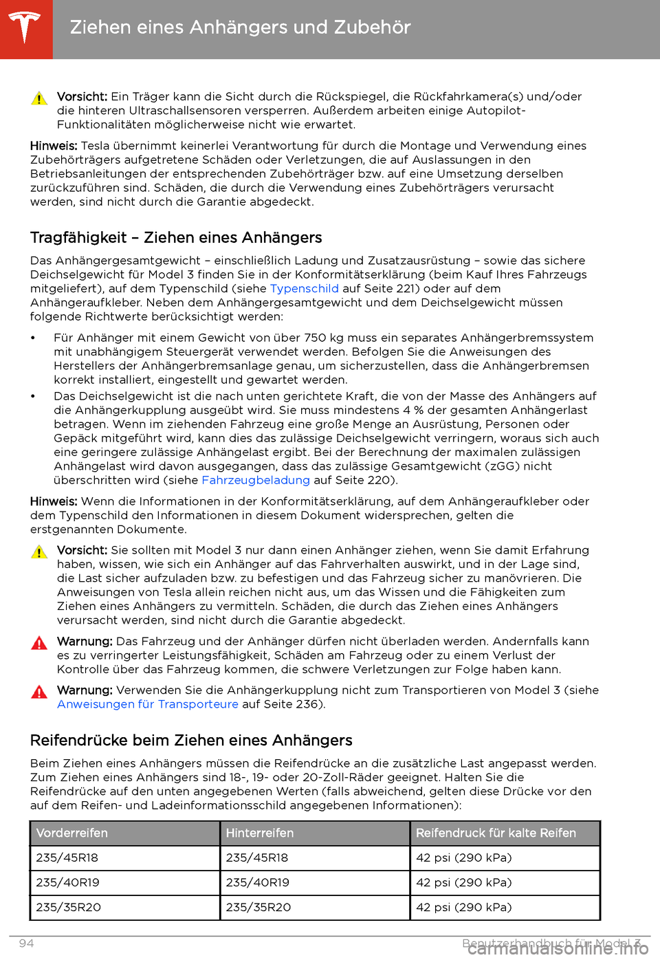 TESLA MODEL 3 2020 Betriebsanleitung Vorsicht: Ein Tr TESLA MODEL 3 2020 Betriebsanleitung Vorsicht: Ein Tr