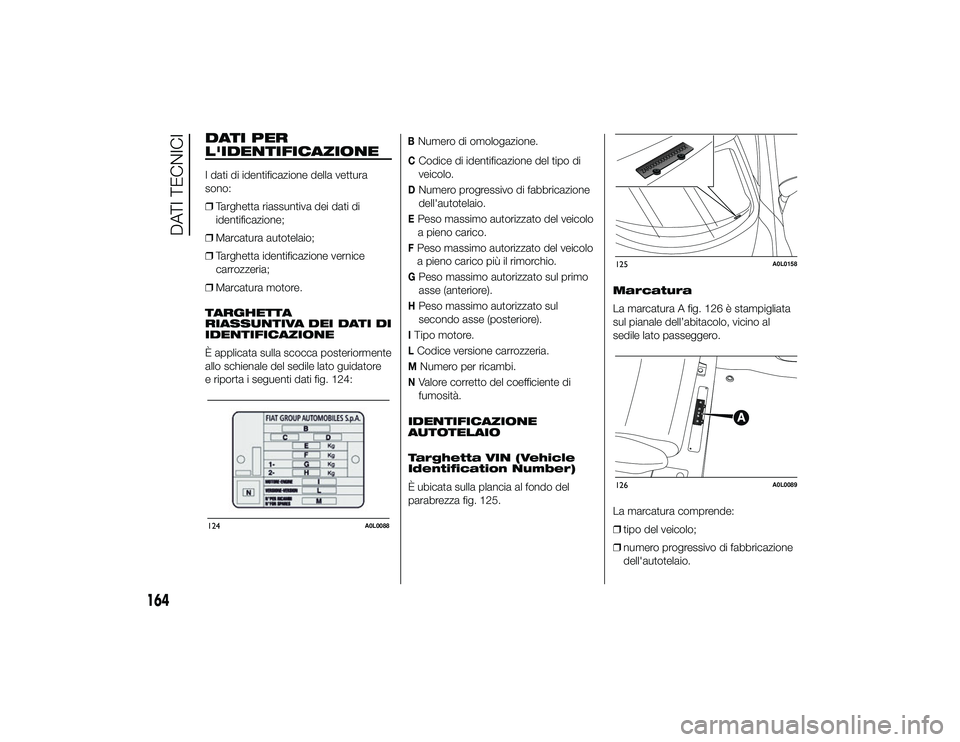 Alfa Romeo 4C 2013 Libretto Uso Manutenzione (in Italian) DATI PER
L'IDENTIFICAZIONEI dati di identificazione della vettura
sono:
❒Targhetta riassuntiva dei dati di
identificazione;
❒ Marcatura autotelaio;
❒ Targhetta identificazione vernice
carroz Alfa Romeo 4C 2013 Libretto Uso Manutenzione (in Italian) DATI PER
L'IDENTIFICAZIONEI dati di identificazione della vettura
sono:
❒Targhetta riassuntiva dei dati di
identificazione;
❒ Marcatura autotelaio;
❒ Targhetta identificazione vernice
carroz