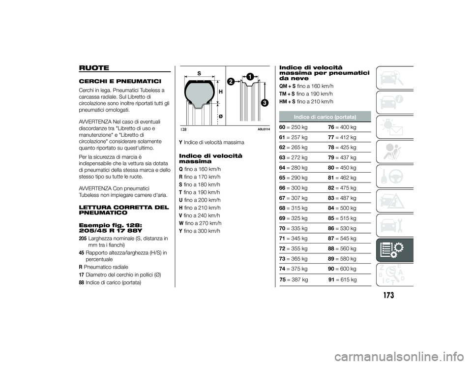 Alfa Romeo 4C 2013 Libretto Uso Manutenzione (in Italian) RUOTECERCHI E PNEUMATICI
Cerchi in lega. Pneumatici Tubeless a
carcassa radiale. Sul Libretto di
circolazione sono inoltre riportati tutti gli
pneumatici omologati.
AVVERTENZA Nel caso di eventuali
di Alfa Romeo 4C 2013 Libretto Uso Manutenzione (in Italian) RUOTECERCHI E PNEUMATICI
Cerchi in lega. Pneumatici Tubeless a
carcassa radiale. Sul Libretto di
circolazione sono inoltre riportati tutti gli
pneumatici omologati.
AVVERTENZA Nel caso di eventuali
di