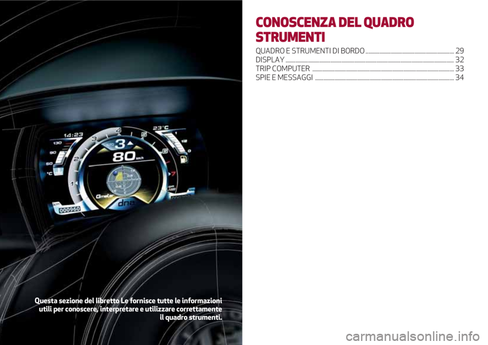 Alfa Romeo 4C 2020  Libretto Uso Manutenzione (in Italian) CONOSCENZA DEL QUADRO
STRUMENTI
QUADRO E STRUMENTI DI BORDO ............................................................... 29
DISPLAY .................................................................