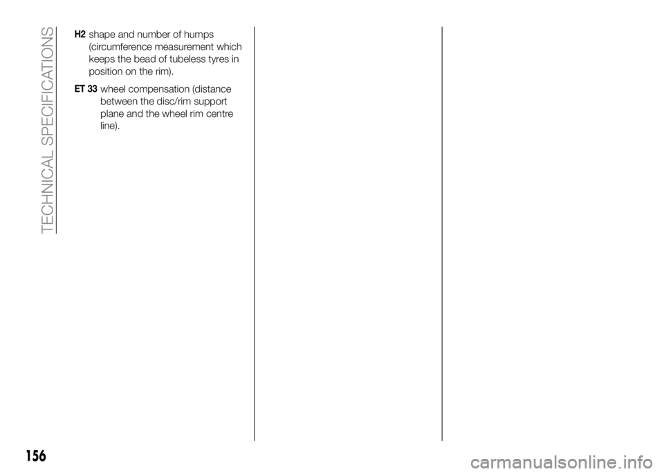 Alfa Romeo 4C 2016  Owner handbook (in English) H2shape and number of humps
(circumference measurement which
keeps the bead of tubeless tyres in
position on the rim).
ET 33wheel compensation (distance
between the disc/rim support
plane and the whee