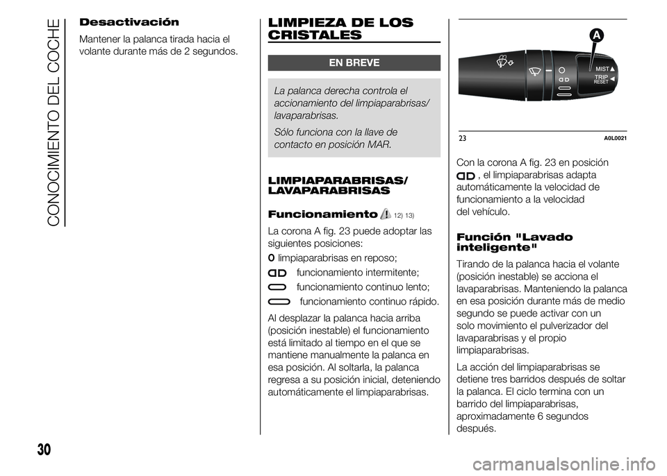 Alfa Romeo 4C 2015 Manual de Empleo y Cuidado (in Spanish) Desactivación
Mantener la palanca tirada hacia el
volante durante más de 2 segundos.LIMPIEZA DE LOS
CRISTALES
EN BREVE
La palanca derecha controla el
accionamiento del limpiaparabrisas/
lavaparabris Alfa Romeo 4C 2015 Manual de Empleo y Cuidado (in Spanish) Desactivación
Mantener la palanca tirada hacia el
volante durante más de 2 segundos.LIMPIEZA DE LOS
CRISTALES
EN BREVE
La palanca derecha controla el
accionamiento del limpiaparabrisas/
lavaparabris