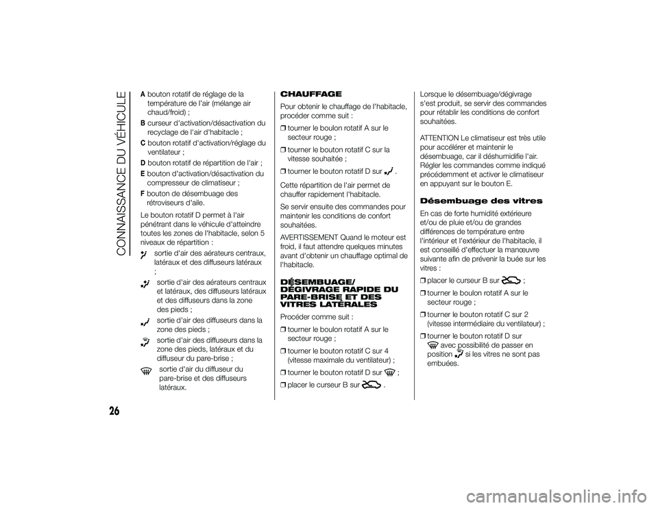 Alfa Romeo 4C 2014  Notice dentretien (in French) Abouton rotatif de réglage de la
température de l’air (mélange air
chaud/froid) ;Bcurseur d'activation/désactivation du
recyclage de l'air d'habitacle ;Cbouton rotatif d'activati
