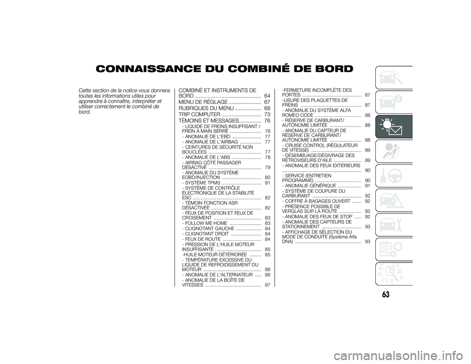 Alfa Romeo 4C 2014 Notice dentretien (in French) CONNAISSANCE DU COMBINÉ DE BORD
Cette section de la notice vous donnera
toutes les informations utiles pour
apprendre à connaître, interpréter et
utiliser correctement le combiné de
bord.COMBINÉ Alfa Romeo 4C 2014 Notice dentretien (in French) CONNAISSANCE DU COMBINÉ DE BORD
Cette section de la notice vous donnera
toutes les informations utiles pour
apprendre à connaître, interpréter et
utiliser correctement le combiné de
bord.COMBINÉ
