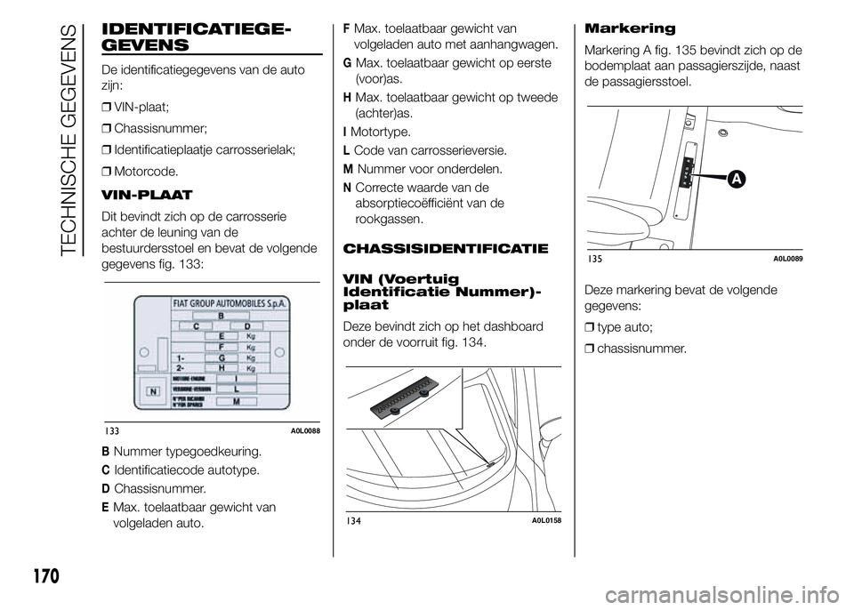Alfa Romeo 4C 2015 Instructieboek (in Dutch) IDENTIFICATIEGE
De identificatiegegevens van de auto
zijn:
❒VIN-plaat;
❒Chassisnummer;
❒Identificatieplaatje carrosserielak;
❒Motorcode.
VIN-PLAAT
Dit bevindt zich op de carrosserie
achter de Alfa Romeo 4C 2015 Instructieboek (in Dutch) IDENTIFICATIEGE
De identificatiegegevens van de auto
zijn:
❒VIN-plaat;
❒Chassisnummer;
❒Identificatieplaatje carrosserielak;
❒Motorcode.
VIN-PLAAT
Dit bevindt zich op de carrosserie
achter de