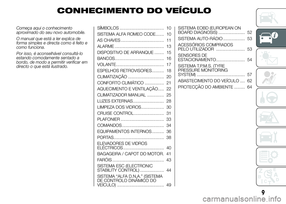 Alfa Romeo 4C 2015  Manual de Uso e Manutenção (in Portuguese) CONHECIMENTO DO VEÍCULO
Começa aqui o conhecimento
aproximado do seu novo automobile.
O manual que está a ler explica de
forma simples e directa como é feito e
como funciona.
Por isso, é aconselh