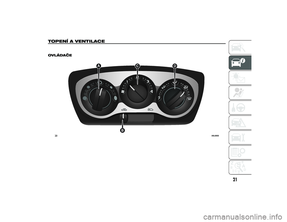 Alfa Romeo 4C 2014  Návod k použití a údržbě (in Czech) TOPENÍ A VENTILACE
.
OVLÁDAČE
20
A0L0003
21
30-9-2013 16:52 Pagina 21 