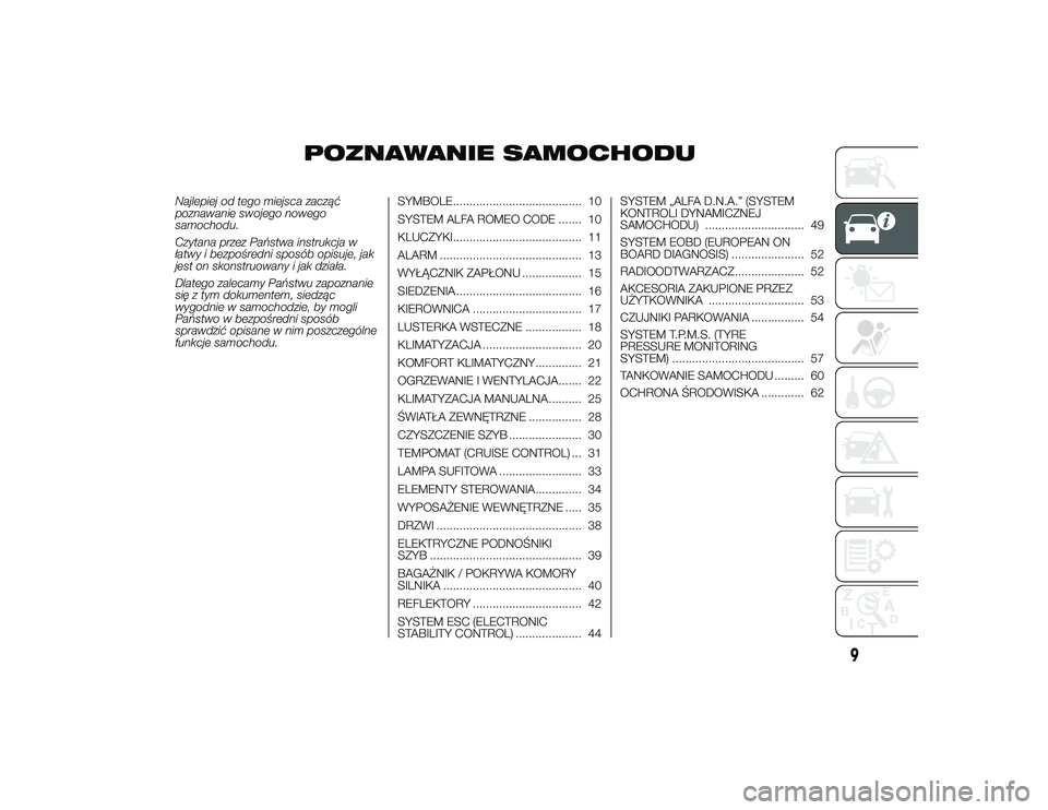 Alfa Romeo 4C 2013 Instrukcja obsługi (in Polish) POZNAWANIE SAMOCHODU
Najlepiej od tego miejsca zacz\bć
poznawanie swojego nowego
samochodu.
Czytana przez Państwa instrukcja w
łatwy i bezpośredni sposób opisuje, jak
jest on skonstruowany i jak Alfa Romeo 4C 2013 Instrukcja obsługi (in Polish) POZNAWANIE SAMOCHODU
Najlepiej od tego miejsca zacz\bć
poznawanie swojego nowego
samochodu.
Czytana przez Państwa instrukcja w
łatwy i bezpośredni sposób opisuje, jak
jest on skonstruowany i jak