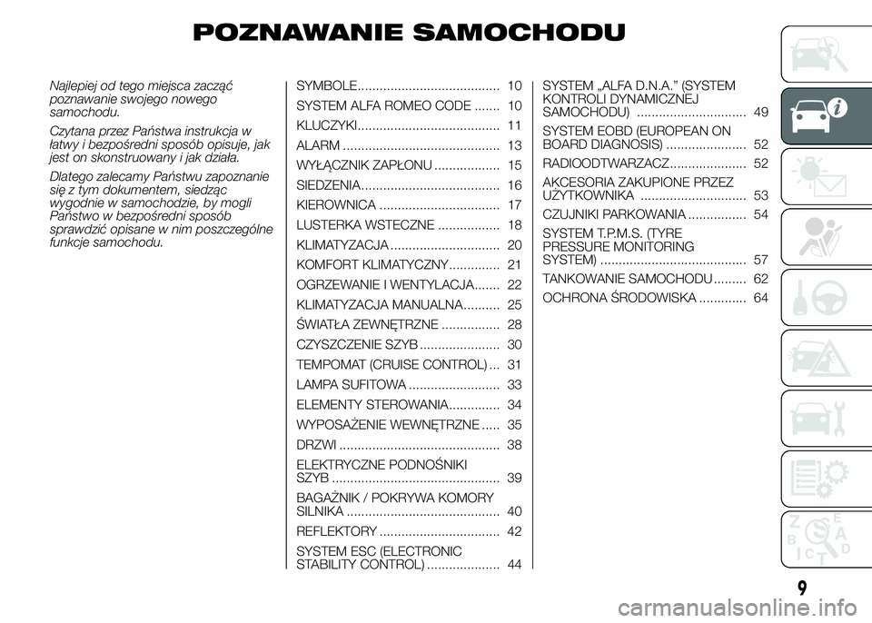 Alfa Romeo 4C 2015  Instrukcja obsługi (in Polish) POZNAWANIE SAMOCHODU
Najlepiej od tego miejsca zacząć
poznawanie swojego nowego
samochodu.
Czytana przez Państwa instrukcja w
łatwy i bezpośredni sposób opisuje, jak
jest on skonstruowany i jak 