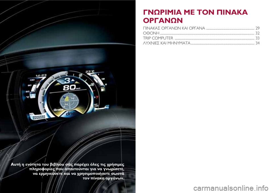 Alfa Romeo 4C 2021 ΒΙΒΛΙΟ ΧΡΗΣΗΣ ΚΑΙ ΣΥΝΤΗΡΗΣΗΣ (in Greek) ΓΝΩΡΙΜΙΑ ΜΕ ΤΟΝ ΠΙΝΑΚΑ
ΟΡΓΑΝΩΝ
ΠΙΝΑΚΑΣ ΟΡΓΑΝΩΝ ΚΑΙ ΟΡΓΑΝΑ .................................................................. 29
ΟΘΟΝΗ ............ Alfa Romeo 4C 2021 ΒΙΒΛΙΟ ΧΡΗΣΗΣ ΚΑΙ ΣΥΝΤΗΡΗΣΗΣ (in Greek) ΓΝΩΡΙΜΙΑ ΜΕ ΤΟΝ ΠΙΝΑΚΑ
ΟΡΓΑΝΩΝ
ΠΙΝΑΚΑΣ ΟΡΓΑΝΩΝ ΚΑΙ ΟΡΓΑΝΑ .................................................................. 29
ΟΘΟΝΗ ............