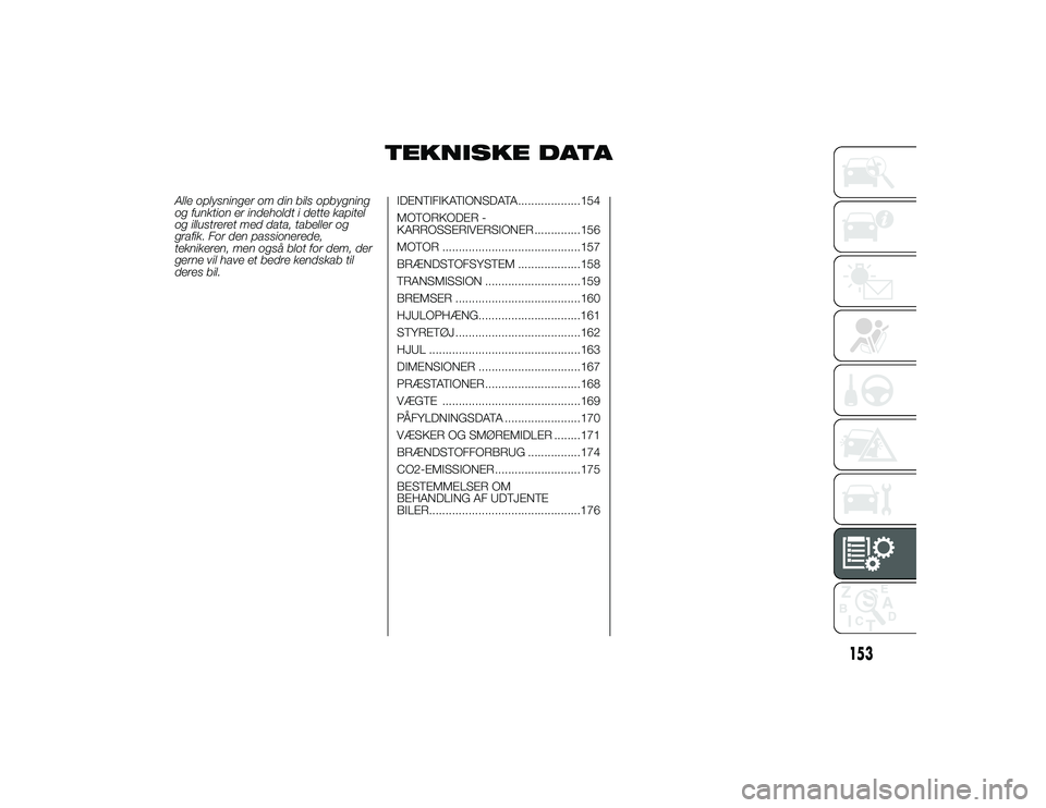 Alfa Romeo 4C 2013 Brugs- og vedligeholdelsesvejledning (in Danish) TEKNISKE DATA
Alle oplysninger om din bils opbygning
og funktion er indeholdt i dette kapitel
og illustreret med data, tabeller og
grafik. For den passionerede,
teknikeren, men også blot for dem, der Alfa Romeo 4C 2013 Brugs- og vedligeholdelsesvejledning (in Danish) TEKNISKE DATA
Alle oplysninger om din bils opbygning
og funktion er indeholdt i dette kapitel
og illustreret med data, tabeller og
grafik. For den passionerede,
teknikeren, men også blot for dem, der