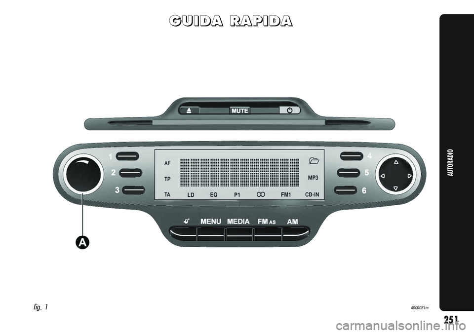 Alfa Romeo Giulietta 2012  Libretto Uso Manutenzione (in Italian) G G
U U
I I
D D
A A
R R
A A
P P
I I
D D
A A
fig. 1A0K0031m
AUTORADIO
251 
