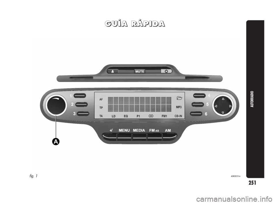 Alfa Romeo Giulietta 2010  Manual de Empleo y Cuidado (in Spanish) 251
AUTORRADIO
G G
U U
Í Í
A A
   
R R
Á Á
P P
I I
D D
A A
fig. 1A0K0031m
247-280 Alfa Giulietta E 3ed  13-04-2010  12:07  Pagina 251 