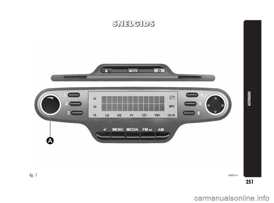 Alfa Romeo Giulietta 2010  Instructieboek (in Dutch) 251
AUTORADIO
S S
N N
E E
L L
G G
I I
D D
S S
fig. 1A0K0031m
247-280 Alfa Giulietta NL 3ed  13-04-2010  13:38  Pagina 251 