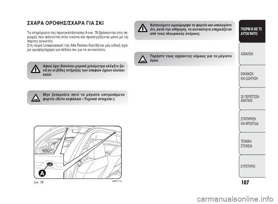 Alfa Romeo Giulietta 2010 ΒΙΒΛΙΟ ΧΡΗΣΗΣ ΚΑΙ ΣΥΝΤΗΡΗΣΗΣ (in Greek) 107
ΓΝΩΡΙΜΊΑ ΜΕ ΤΟ
ΑΥΤΟΚΊΝΗΤΟ
ΑΣΦΑΛΕΙΑ
ΕΚΚΙΝΗΣΗ
ΚΑΙ ΟΔΗΓΗΣΗ
ΣΕ ΠΕΡΙΠΤΩΣΗ
ΑΝΑΓΚΗΣ
ΣΥΝΤΗΡΗΣΗ
ΚΑΙ ΦΡΟΝΤΙΔΑ
ΤΕΧΝ Alfa Romeo Giulietta 2010 ΒΙΒΛΙΟ ΧΡΗΣΗΣ ΚΑΙ ΣΥΝΤΗΡΗΣΗΣ (in Greek) 107
ΓΝΩΡΙΜΊΑ ΜΕ ΤΟ
ΑΥΤΟΚΊΝΗΤΟ
ΑΣΦΑΛΕΙΑ
ΕΚΚΙΝΗΣΗ
ΚΑΙ ΟΔΗΓΗΣΗ
ΣΕ ΠΕΡΙΠΤΩΣΗ
ΑΝΑΓΚΗΣ
ΣΥΝΤΗΡΗΣΗ
ΚΑΙ ΦΡΟΝΤΙΔΑ
ΤΕΧΝ