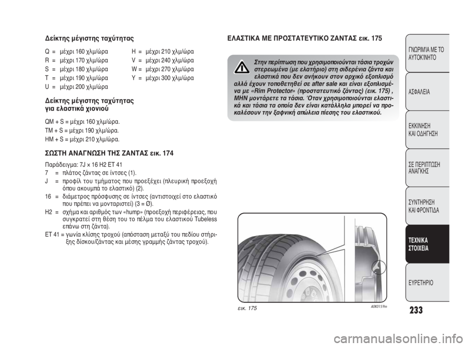 Alfa Romeo Giulietta 2010  ΒΙΒΛΙΟ ΧΡΗΣΗΣ ΚΑΙ ΣΥΝΤΗΡΗΣΗΣ (in Greek) 233
ΓΝΩΡΙΜΊΑ ΜΕ ΤΟ
ΑΥΤΟΚΊΝΗΤΟ
ΑΣΦΑΛΕΙΑ
ΕΚΚΙΝΗΣΗ 
ΚΑΙ ΟΔΗΓΗΣΗ
ΣΕ ΠΕΡΙΠΤΩΣΗ
ΑΝΑΓΚΗΣ
ΣΥΝΤΗΡΗΣΗ 
ΚΑΙ ΦΡΟΝΤΙΔΑ
ΤΕΧΝ