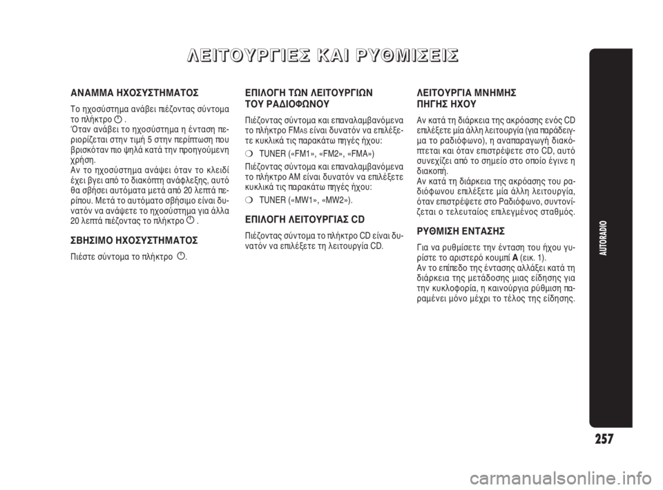 Alfa Romeo Giulietta 2010  ΒΙΒΛΙΟ ΧΡΗΣΗΣ ΚΑΙ ΣΥΝΤΗΡΗΣΗΣ (in Greek) 257
AUTORADIO
Λ Λ
Ε Ε
Ι Ι
Τ Τ
Ο Ο
Υ Υ
Ρ Ρ
Γ Γ
Ι Ι
Ε Ε
Σ Σ
   
Κ Κ
Α Α
Ι Ι
   
Ρ Ρ
Υ Υ
Θ Θ
Μ Μ
Ι Ι
Σ Σ
Ε Ε
Ι Ι
Σ Σ
ΕΠΙΛΟΓΗ ΤΩΝ ΛΕΙΤΟΥΡΓΙ