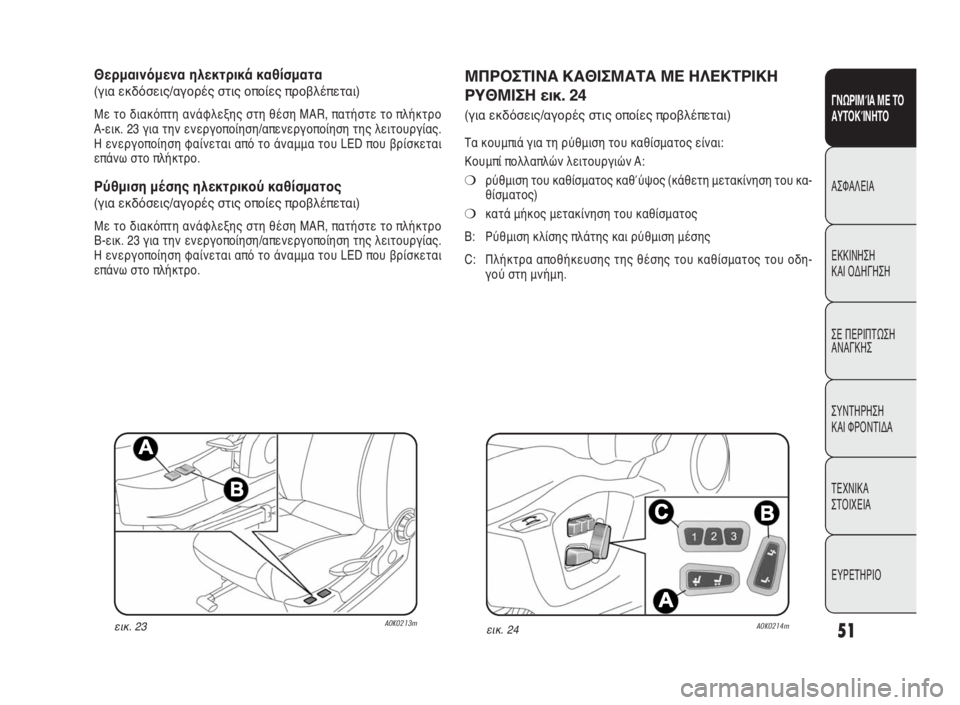 Alfa Romeo Giulietta 2010  ΒΙΒΛΙΟ ΧΡΗΣΗΣ ΚΑΙ ΣΥΝΤΗΡΗΣΗΣ (in Greek) 51
ΓΝΩΡΙΜΊΑ ΜΕ ΤΟ
ΑΥΤΟΚΊΝΗΤΟ
ΑΣΦΑΛΕΙΑ
ΕΚΚΙΝΗΣΗ 
ΚΑΙ ΟΔΗΓΗΣΗ
ΣΕ ΠΕΡΙΠΤΩΣΗ
ΑΝΑΓΚΗΣ
ΣΥΝΤΗΡΗΣΗ 
ΚΑΙ ΦΡΟΝΤΙΔΑ
ΤΕΧΝ