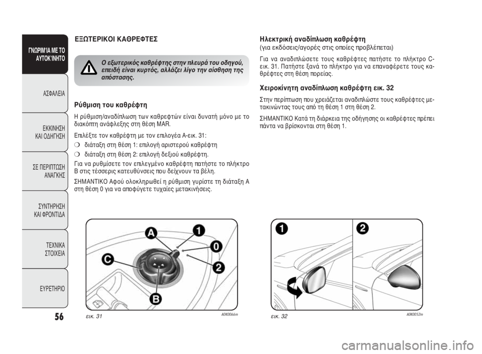 Alfa Romeo Giulietta 2010  ΒΙΒΛΙΟ ΧΡΗΣΗΣ ΚΑΙ ΣΥΝΤΗΡΗΣΗΣ (in Greek) 56
ΓΝΩΡΙΜΊΑ ΜΕ ΤΟ
ΑΥΤΟΚΊΝΗΤΟ
ΑΣΦΑΛΕΙΑ
ΕΚΚΙΝΗΣΗ 
ΚΑΙ ΟΔΗΓΗΣΗ
ΣΕ ΠΕΡΙΠΤΩΣΗ
ΑΝΑΓΚΗΣ
ΣΥΝΤΗΡΗΣΗ 
ΚΑΙ ΦΡΟΝΤΙΔΑ
ΤΕΧΝ