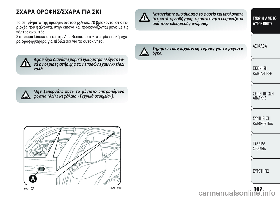Alfa Romeo Giulietta 2012 ΒΙΒΛΙΟ ΧΡΗΣΗΣ ΚΑΙ ΣΥΝΤΗΡΗΣΗΣ (in Greek) 107
ΓΝΩΡΙΜΊΑ ΜΕ ΤΟ
ΑΥΤΟΚΊΝΗΤΟ
ΑΣΦΑΛΕΙΑ
ΕΚΚΙΝΗΣΗ
ΚΑΙ ΟΔΗΓΗΣΗ
ΣΕ ΠΕΡΙΠΤΩΣΗ
ΑΝΑΓΚΗΣ
ΣΥΝΤΗΡΗΣΗ
ΚΑΙ ΦΡΟΝΤΙΔΑ
ΤΕΧΝ Alfa Romeo Giulietta 2012 ΒΙΒΛΙΟ ΧΡΗΣΗΣ ΚΑΙ ΣΥΝΤΗΡΗΣΗΣ (in Greek) 107
ΓΝΩΡΙΜΊΑ ΜΕ ΤΟ
ΑΥΤΟΚΊΝΗΤΟ
ΑΣΦΑΛΕΙΑ
ΕΚΚΙΝΗΣΗ
ΚΑΙ ΟΔΗΓΗΣΗ
ΣΕ ΠΕΡΙΠΤΩΣΗ
ΑΝΑΓΚΗΣ
ΣΥΝΤΗΡΗΣΗ
ΚΑΙ ΦΡΟΝΤΙΔΑ
ΤΕΧΝ